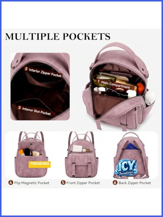 Vegan Leather Mini Backpack Purse for Women, Lightweight Travel Daypack with